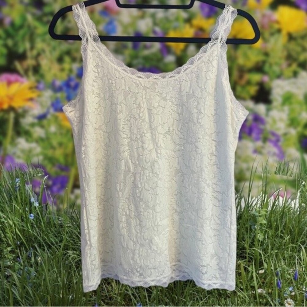 Soma Women's M All Over White Lace Camisole Stretchy Feminine Fairycore Coquette